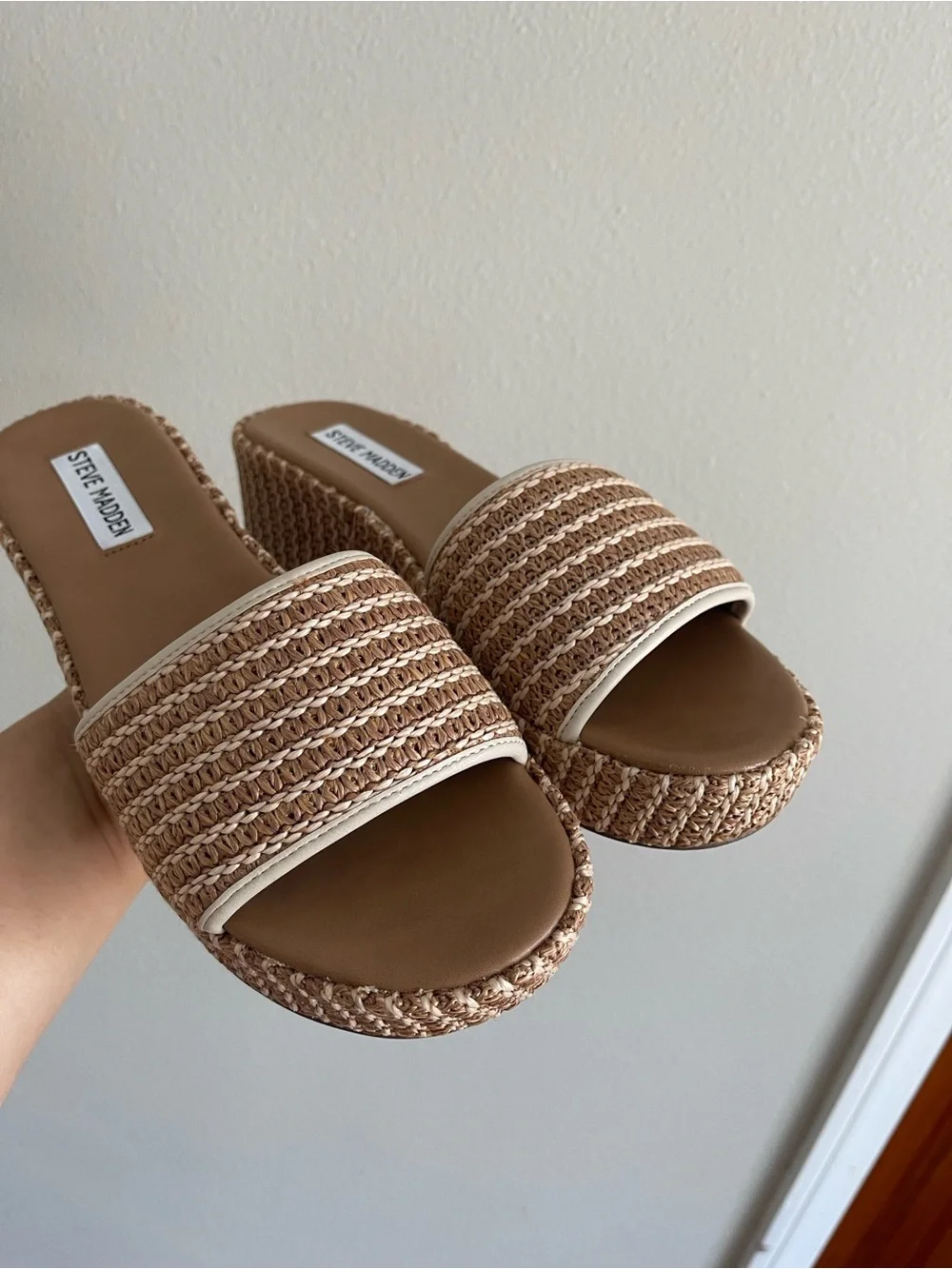 Steve Madden Natural Woven Platform Slide Mules